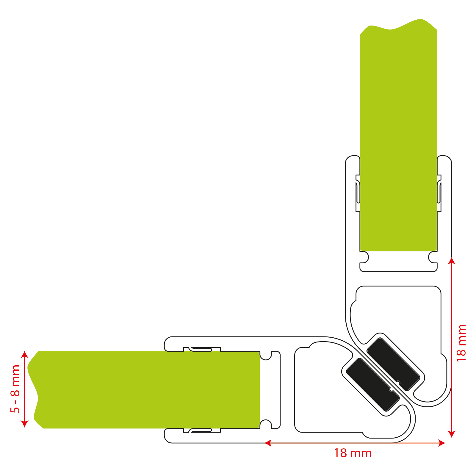 Magnetschienenset Typ 8851 für 90° (2x45°)